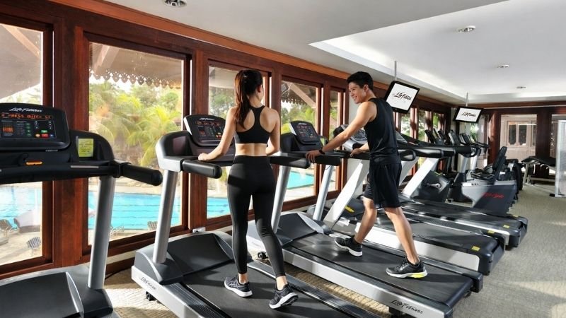 Gymnasium overlooking the pool at Pulai Springs